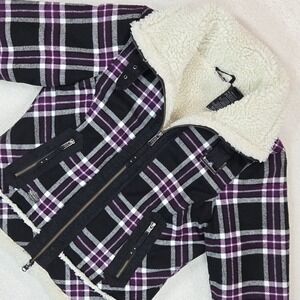 Harley-Davidson Purple Plaid Sherpa Moto Jacket Womens L Biker Goth 97562-16VW